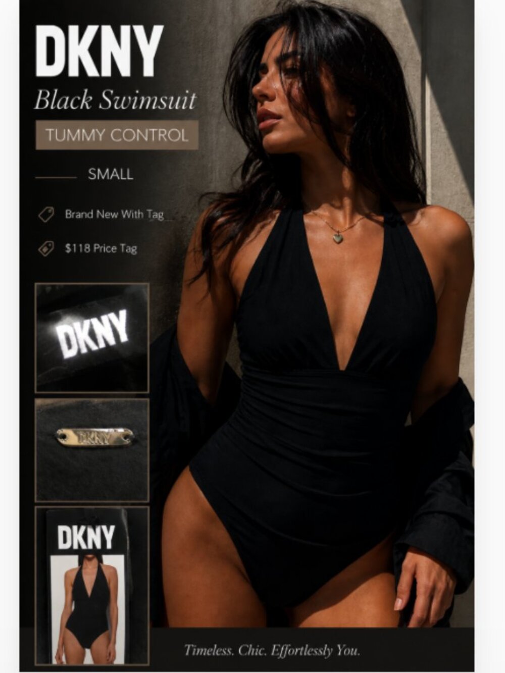 DKNY Black Swimsuit Tummy Control  SMALL